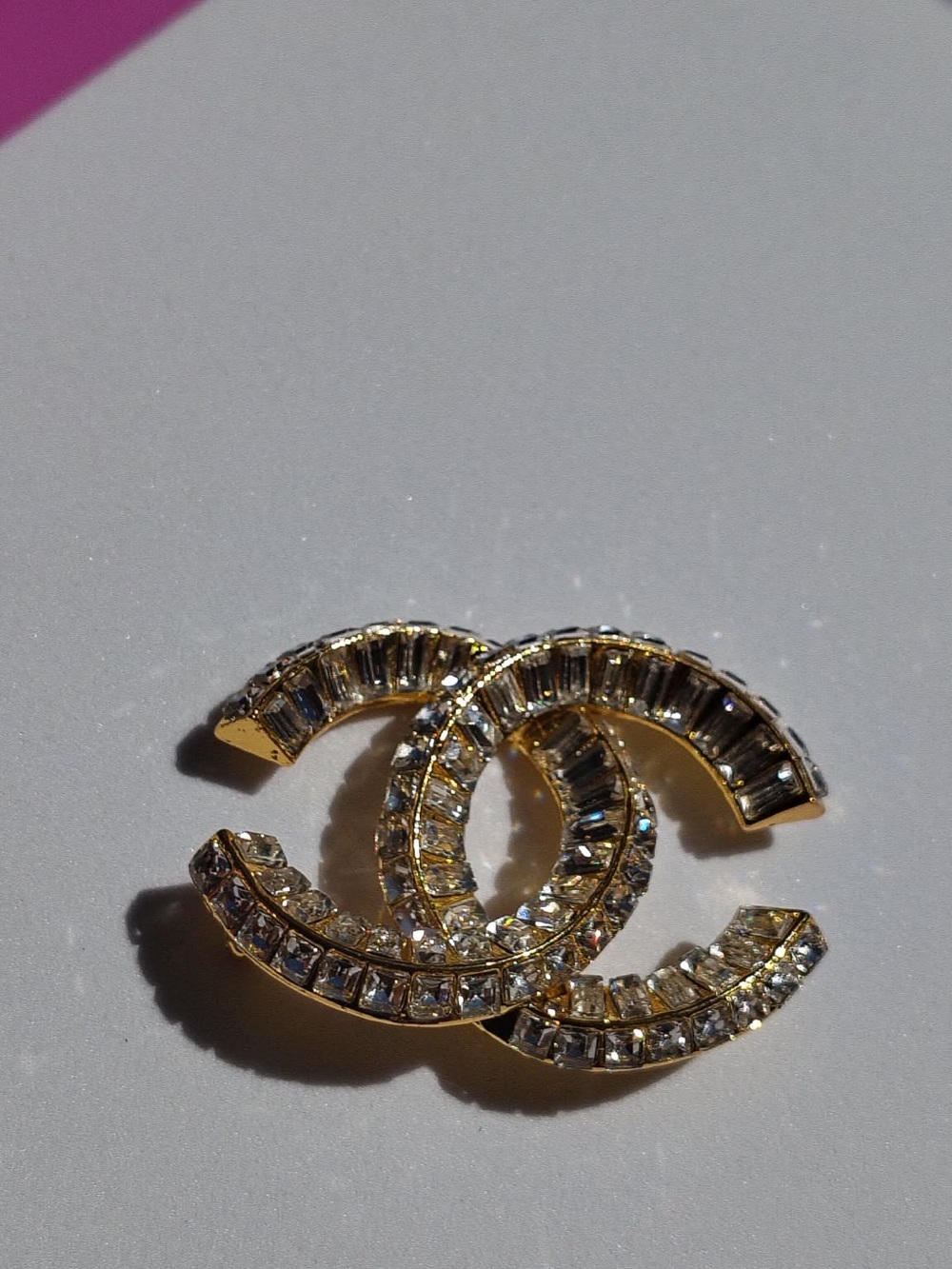 Upcycled Gold Crystal Interlocking Logo Style Brooch - Sparkling Gold